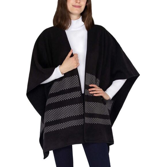 Ike Behar Ladies Reversible Poncho Style Wrap with High Pile Fleece - Picture 3 of 16